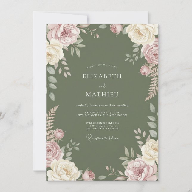 Moss Lilac Mauve Ranunculus Wedding Invitation (Front)
