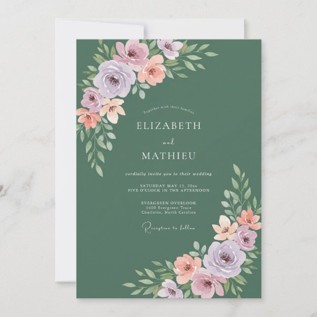 Moss Lilac Painted Wedding Invitation (Front)