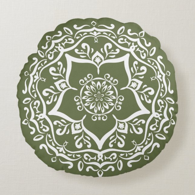 Moss Mandala Round Cushion (Front)