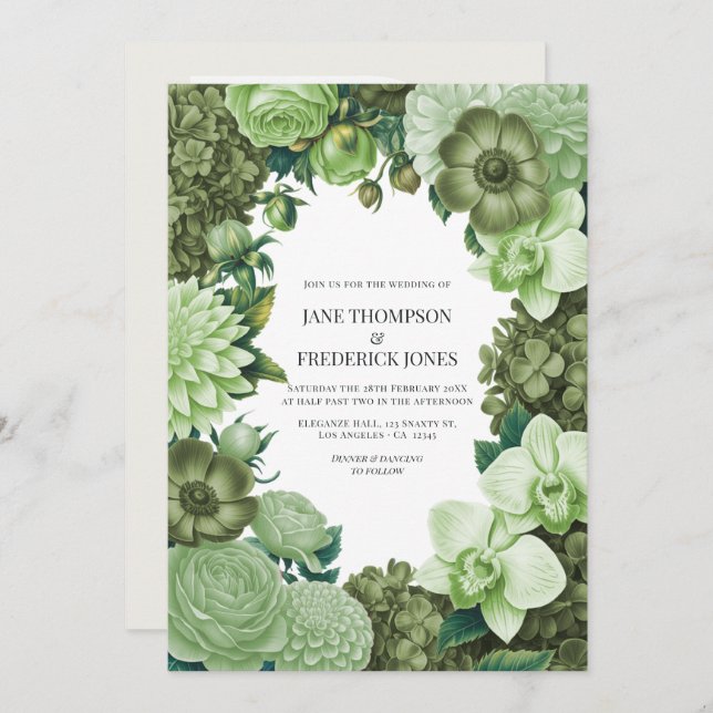Moss Meadow, Eucalyptus Grey & Willow Green Invitation (Front/Back)