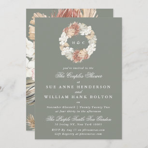 Moss Pampas Sage Monogram Wreath Couples Shower Invitation