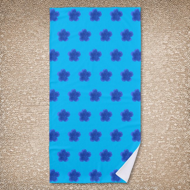 Moss Rose Flower Seamless Pattern on Light Blue Beach Towel (Moss Rose flower seamless pattern on light blue beach towel)