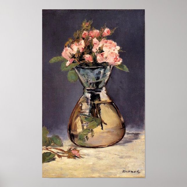 Moss Roses in a Vase Fine Art Print (Front)