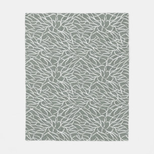 Moss sage green boho bare coral branches fleece blanket