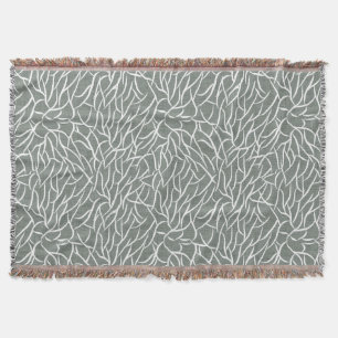 Moss sage green boho bare coral branches  throw blanket