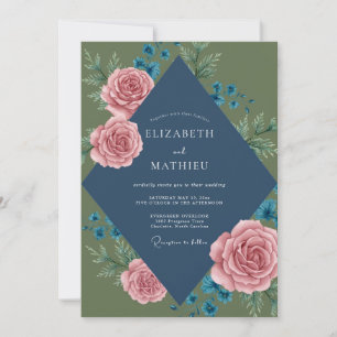 Moss Slate Leaf Wedding Invitation