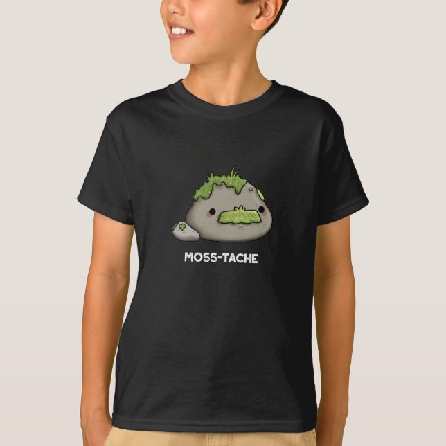 Moss-tache Funny Moustache Pun Dark BG T-Shirt (Front)