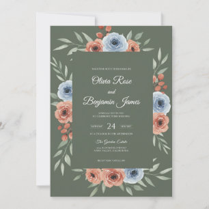 Moss Terracotta Leaf Wedding Invitation