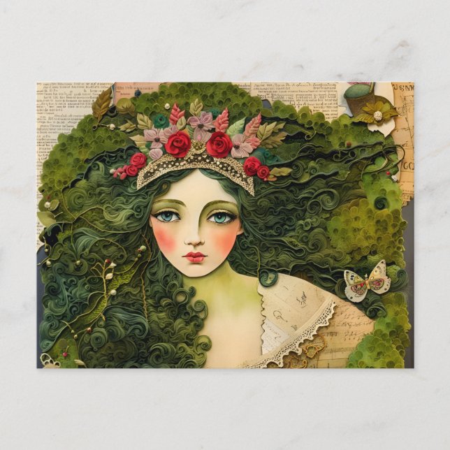 Moss Woman Fairytale Collage Postcard (Front)