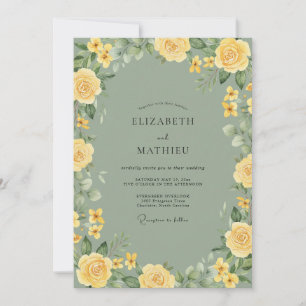 Moss Yellow Rose Wedding Invitation