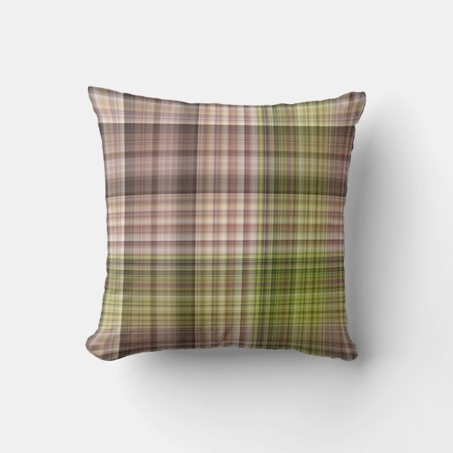 Mossy Bark Brown and Green Plaid Cushion (Front)