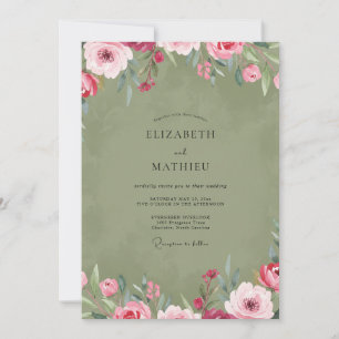 Mossy Berry Ranunculus Wedding Invitation