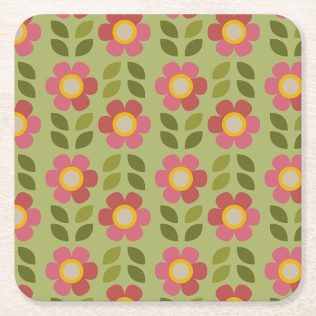 MOSSY BLOOM - Modern Floral Paper Coaster (Front)