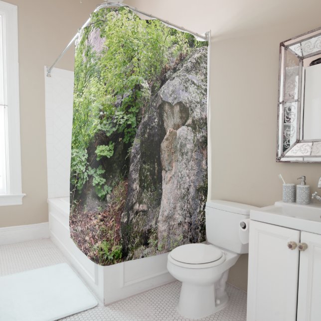Mossy Boulder in the Forest Shower Curtain (In Situ)