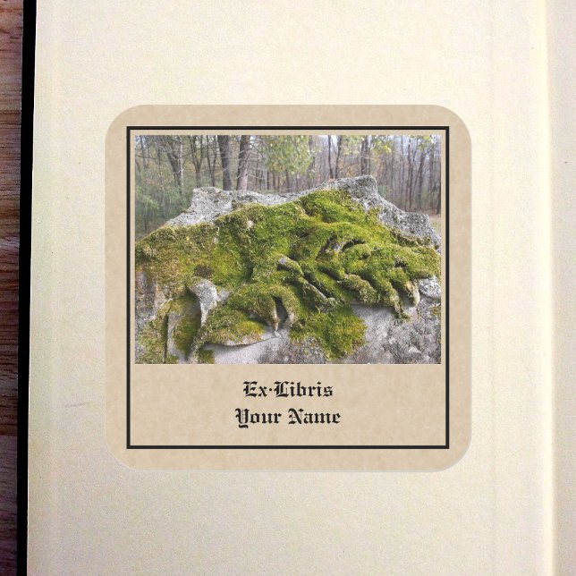 Mossy Broken Headstone Bookplate Square Sticker (Mossy Broken Headstone Bookplate in Book)