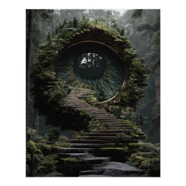 Mossy Forest Portal Path Fantasy Art Poster (Front)