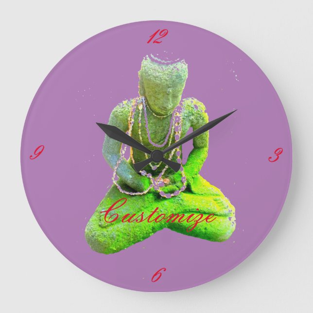 Mossy Green Buddha Meditating Thunder_Cove Large Clock (Front)