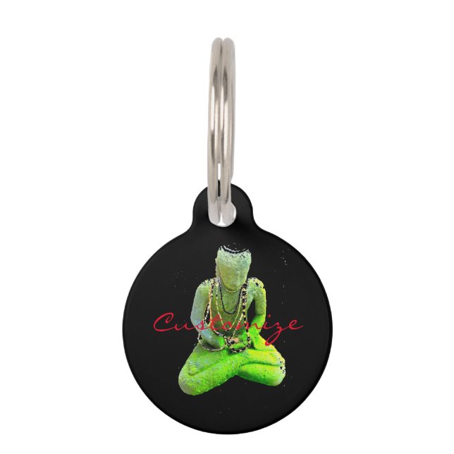 Mossy Green Buddha Meditating Thunder_Cove Pet Tag (Front)