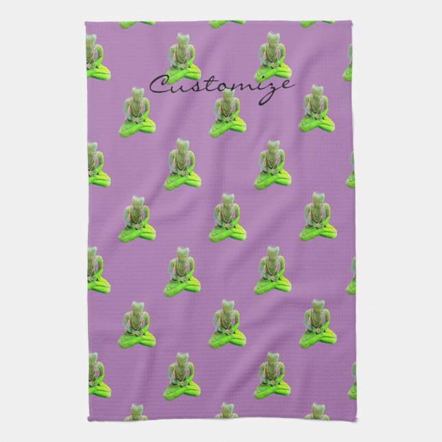 Mossy Green Buddha Meditating Thunder_Cove  Tea Towel (Vertical)
