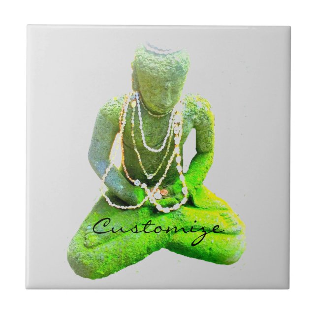 Mossy Green Buddha Meditating Thunder_Cove Tile (Front)