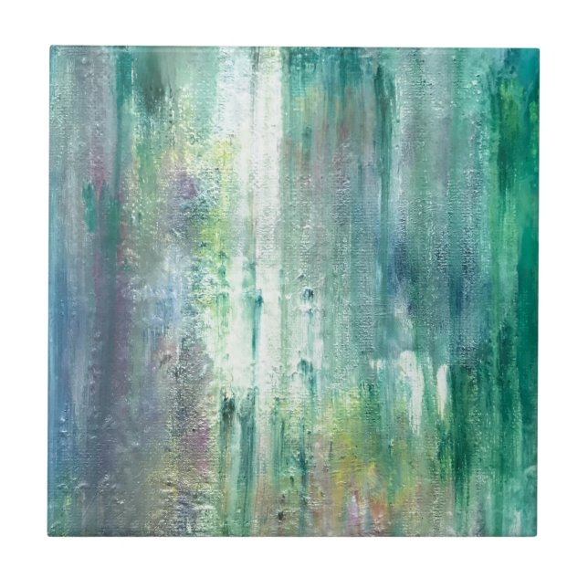 Mossy-Hand Painted Abstract Wabi Sabi Art Tile (Front)