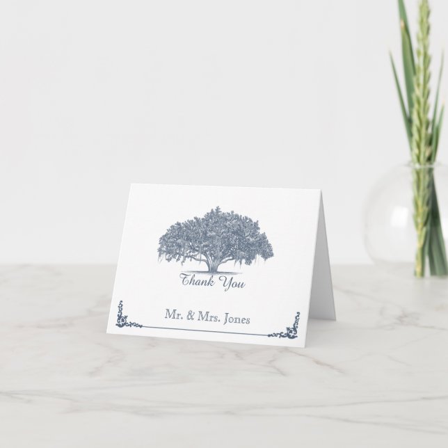 Mossy Oak Tree in Blue Wedding Thank You (Front)