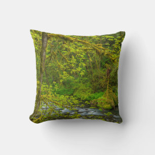 Mossy Rocks And Trees Line Eagle Creek Cushion