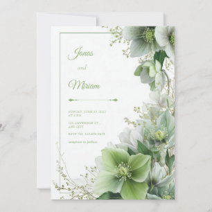 Mossy Sage Hellebore Botanical Frame Wedding Invitation