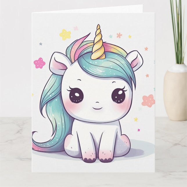 Most Adorable Pastel Kawaii Unicorn Card (Front)