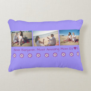 Most Amazing Mum Ever, w/ Heart. Name + 3 Photos  Decorative Cushion