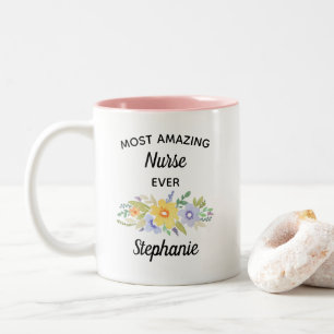 Most Amazing Nurse Ever Painted Floral Watercolor Two-Tone Coffee Mug