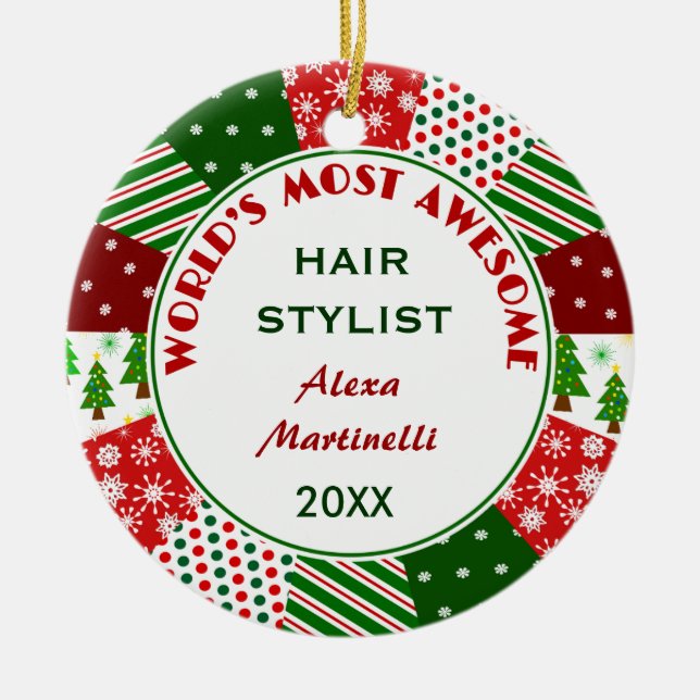 Most Awesome Hair Stylist Christmas gift Ceramic Tree Decoration (Front)