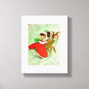 Most Beautiful Vintage Christmas Deer & Girl Canvas Print