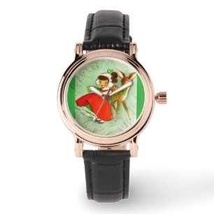 Most Beautiful Vintage Christmas Deer & Girl Watch