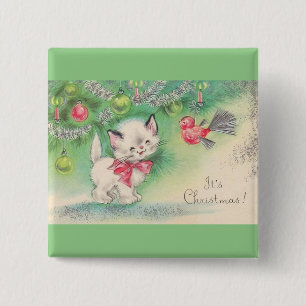 Most Beautiful Vintage Christmas Kittens 15 Cm Square Badge