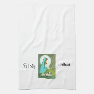 Most Beautiful Vintage Mid Century Madonna & Child Tea Towel