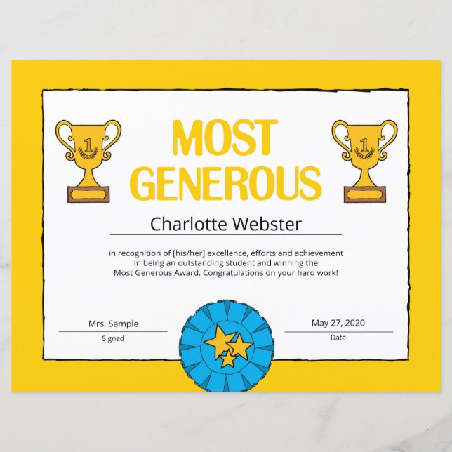 Most Generous Certificate of Achievement PDF (Front)