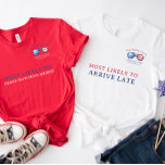 Most Likely | Red White & Blue 4th of July Reunion T-Shirt<br><div class="desc">Featuring trendy watercolor illustrations with sleek modern typefaces. Commemorate your holiday with matching products for the entire family. "Most Likely To" title can be changed to any wording. Change the Family Name and Date to make it your own custom design. This design will never go out of style. Perfect for...</div>