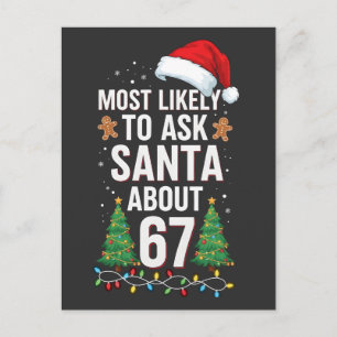 Most Likely To Ask Santa About 67 Six Seven Xmas Invitation Postcard