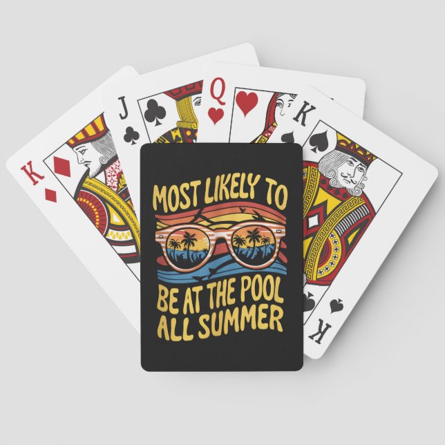 Most Likely To Be At The Pool All Summer Groovy Playing Cards (Back)
