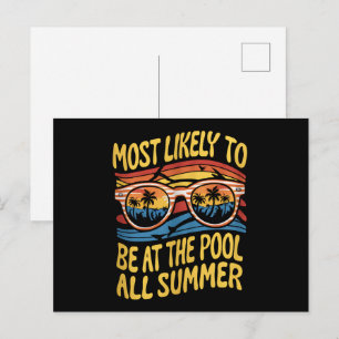 Most Likely To Be At The Pool All Summer Groovy Postcard
