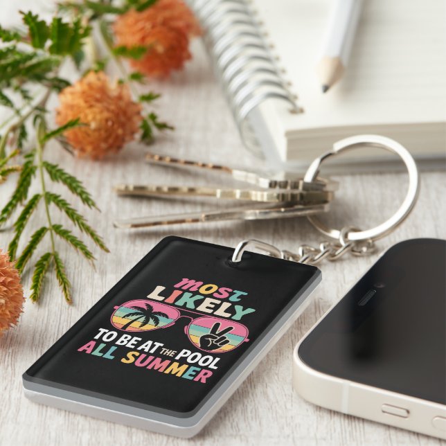 Most Likely To Be At The Pool All Summer Teacher  Key Ring (Front Right)