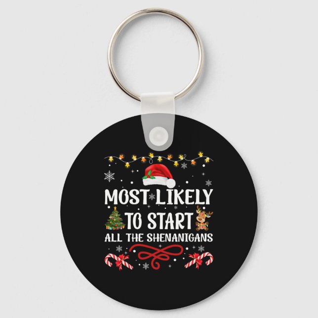 Most Likely To Christmas Matching Family Pyjamas F Key Ring (Front)