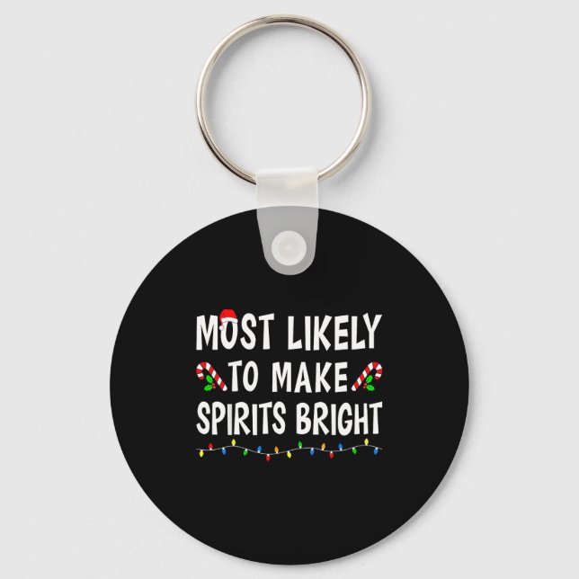 Most Likely To Christmas Xmas Pajamas Funny Matchi Key Ring (Front)