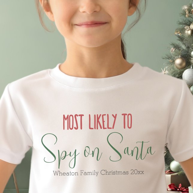 "Most Likely To" Custom Funny Family Christmas T-Shirt ("most likely to" custom christmas family shirts personalizable red and green cute modern shirts)