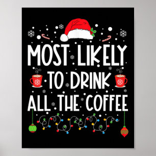 Most Likely To Drink All The Coffee Fun Family Chr Poster