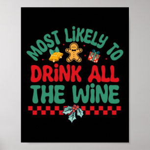 Most Likely To Drink All The Wine Christmas Pajama Poster