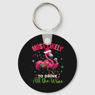 Most Likely To Drink Christmas Flamingo Womens  Key Ring