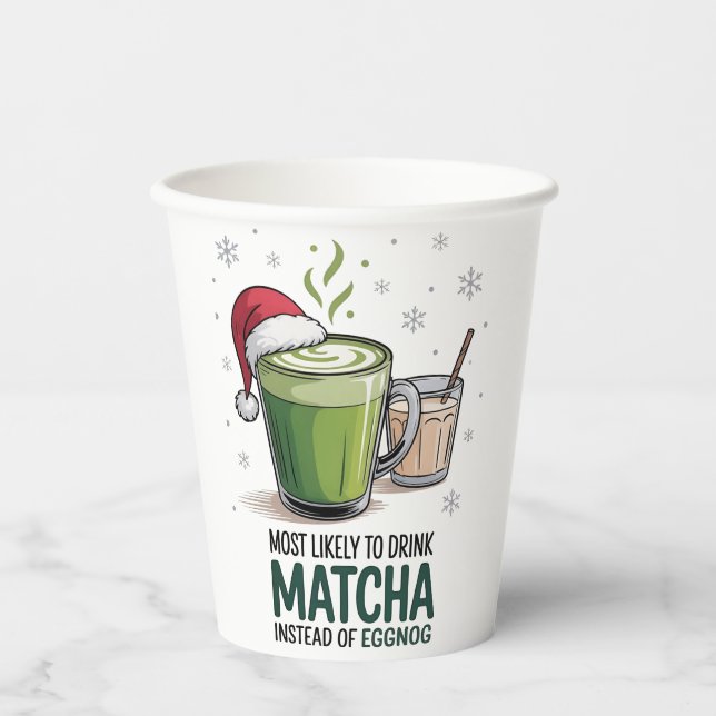 Most Likely to Drink Matcha Instead of Eggnog Xmas Paper Cups (Front)