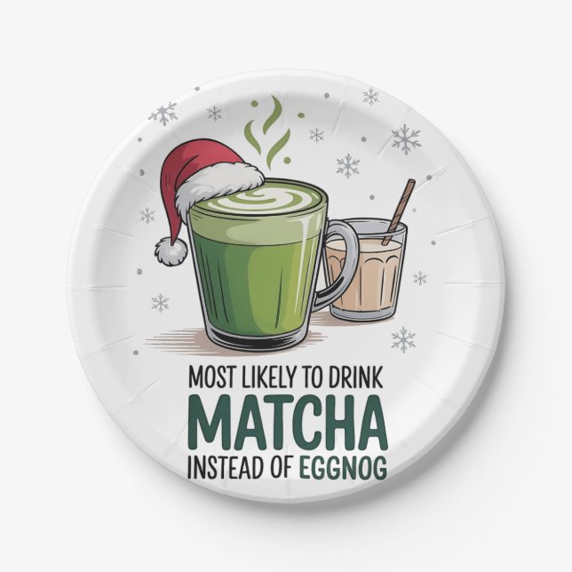 Most Likely to Drink Matcha Instead of Eggnog Xmas Paper Plate (Front)
